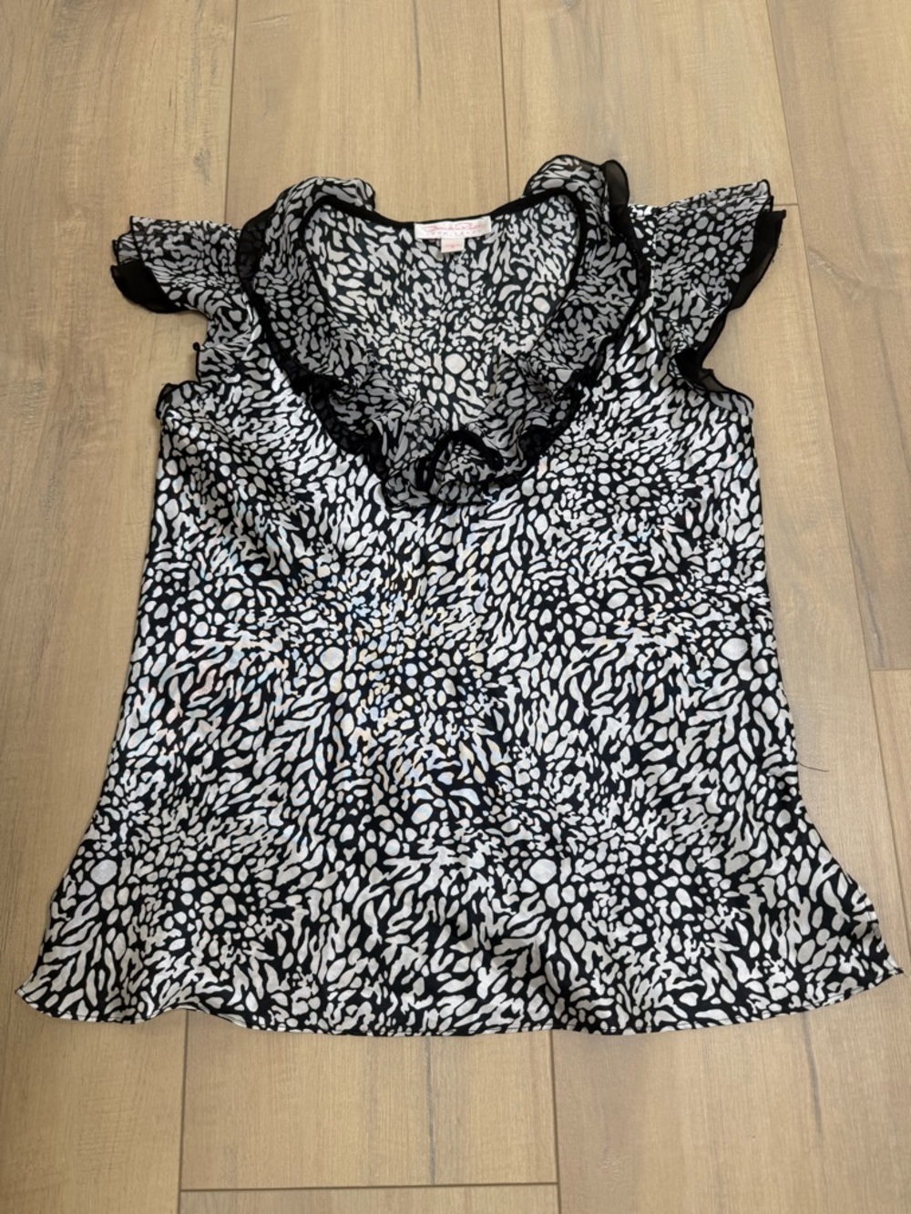 Black & White Ruffle Neck Sleeveless Top